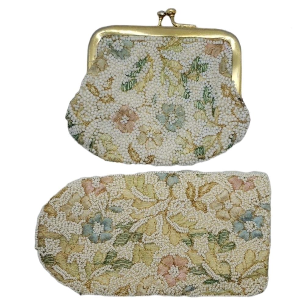Vintage Jolles Original 1950 Beaded Coin Purse and Eyeglass Pouch